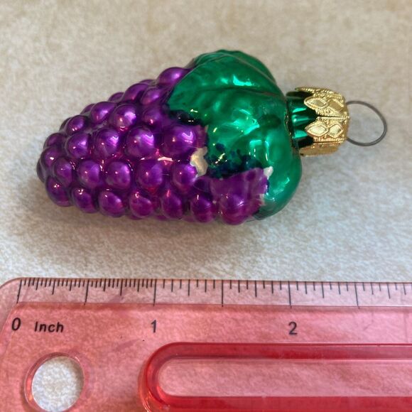 Vtg Lot 6 Fruit Glass Christmas Ornament Set Plum Grape 2 Pears Strawberry Apple - Picture 10 of 12